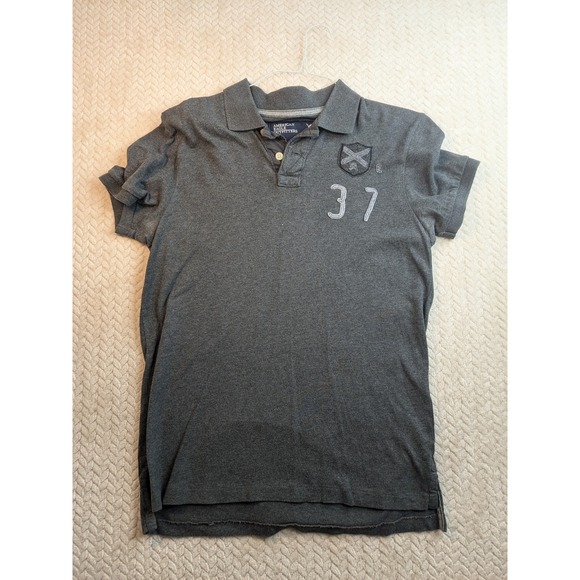 American Eagle Outfitters Mens Polo Shirt Gray Number 37 Short Sleeve Y2K - Picture 1 of 7